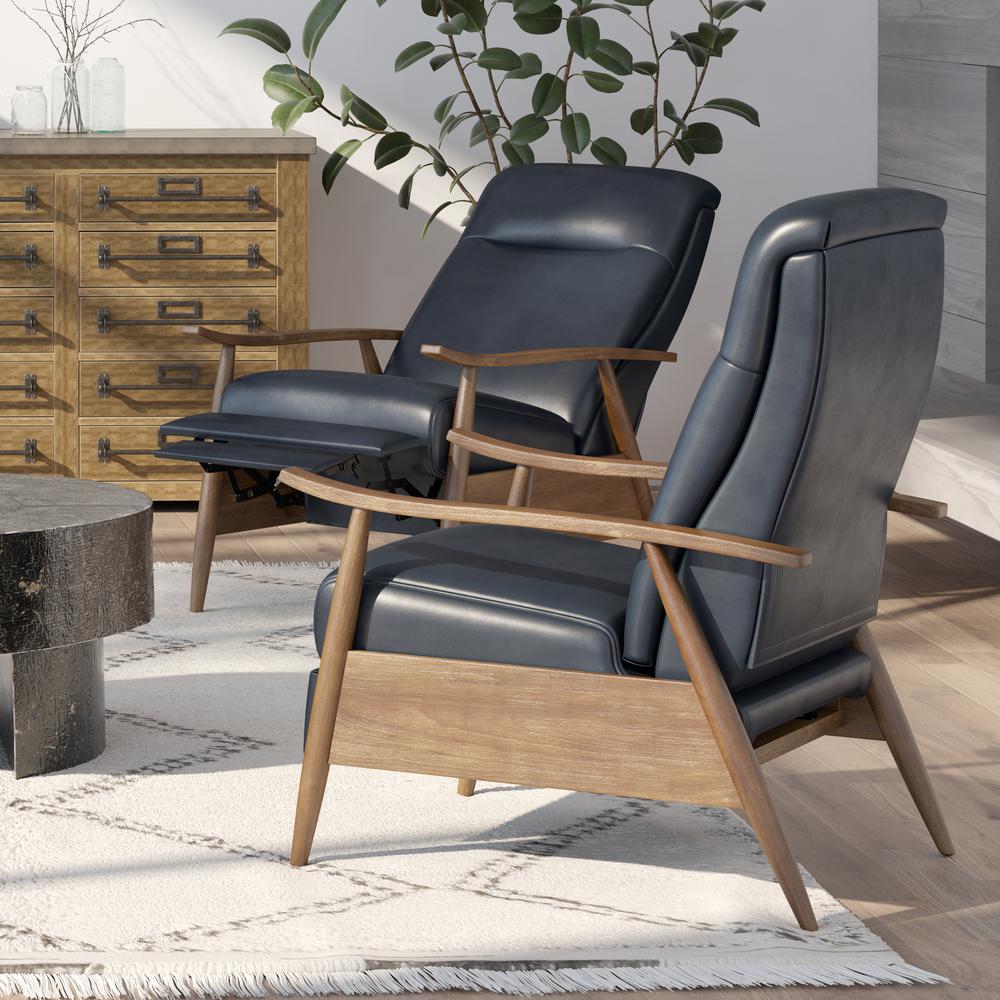 Solaris Wood Arm Push Back Recliner - Midnight Blue. Picture 7