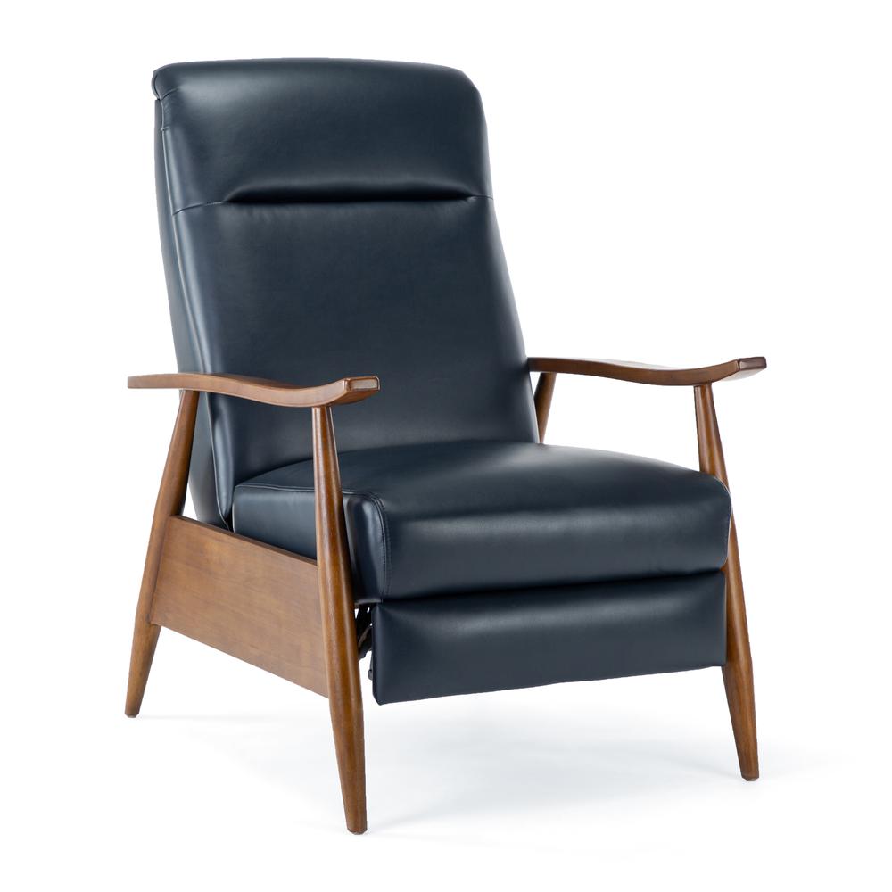 Solaris Wood Arm Push Back Recliner - Midnight Blue. Picture 1