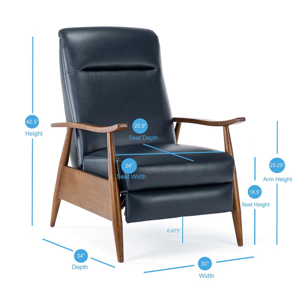 Solaris Wood Arm Push Back Recliner - Midnight Blue. Picture 2