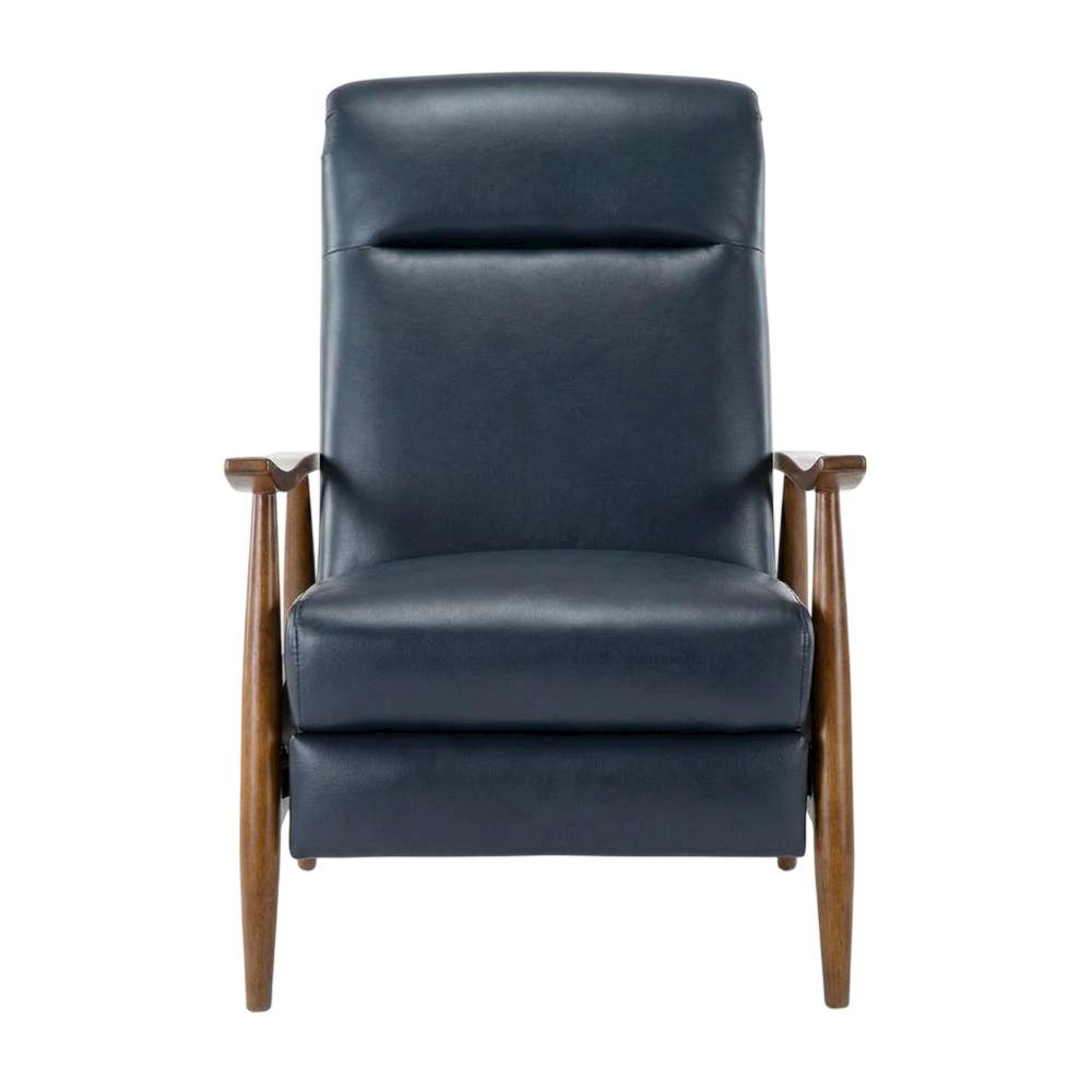 Semi-Leather Push Back Manual Recliner Chair with Wood Arms for Living Room. Picture 1