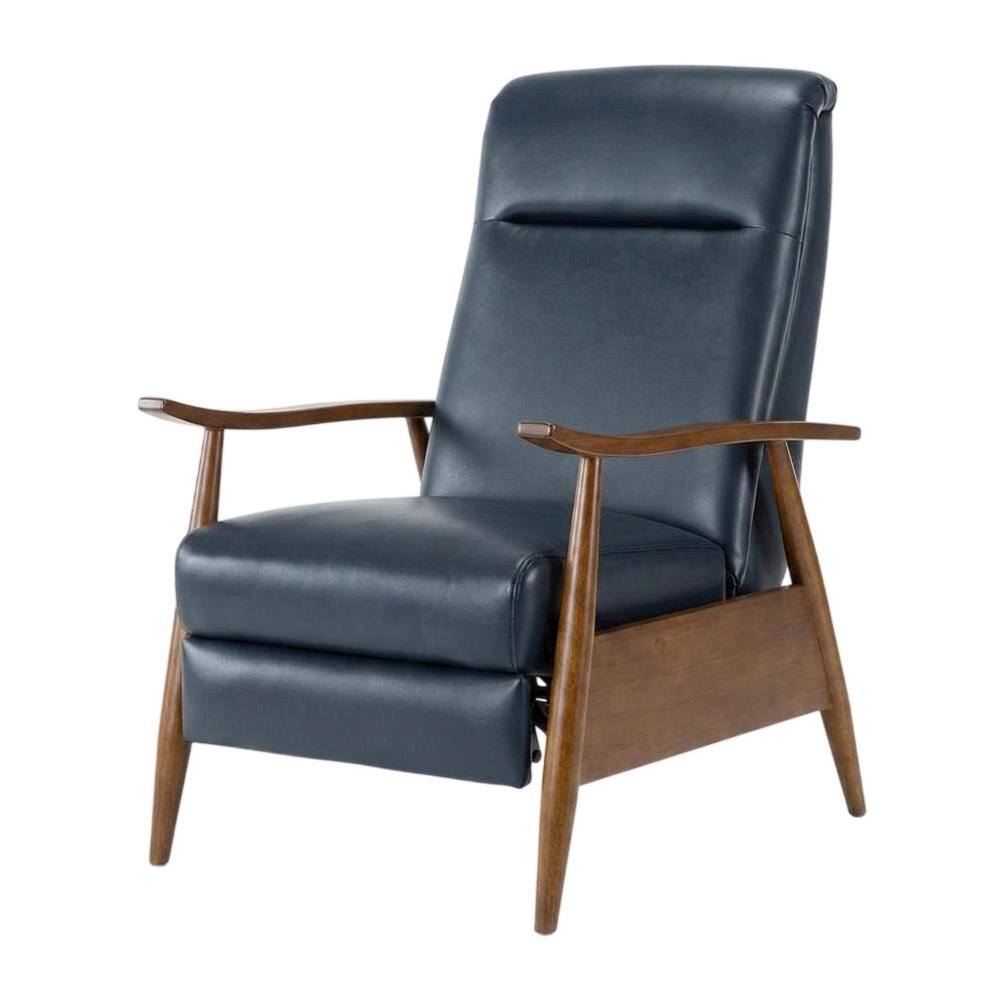 Semi-Leather Push Back Manual Recliner Chair with Wood Arms for Living Room. Picture 3