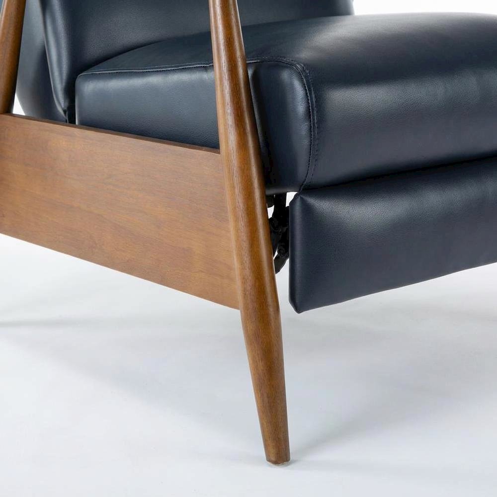 Semi-Leather Push Back Manual Recliner Chair with Wood Arms for Living Room. Picture 7