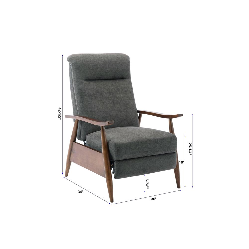 Soren Wood Arm Push Back Recliner - Charcoal. Picture 2