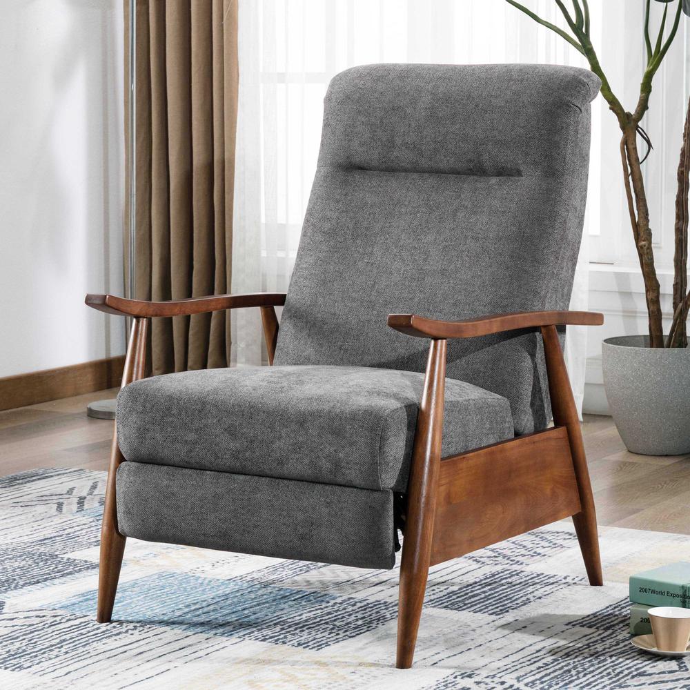 Soren Wood Arm Push Back Recliner - Charcoal. Picture 3