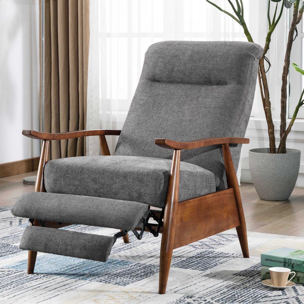 Soren Wood Arm Push Back Recliner - Charcoal. Picture 8