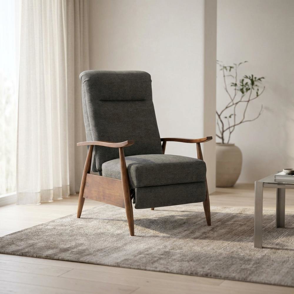 Wood Arm Push Back Recliner Chair with Polyester Upholstery for Living Room. Picture 2