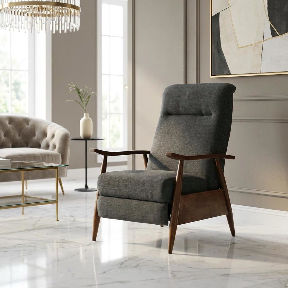 Wood Arm Push Back Recliner Chair with Polyester Upholstery for Living Room. Picture 4