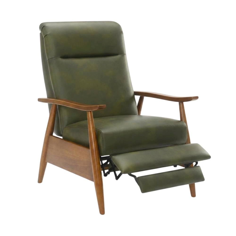 Leather-Gel Wood-Arm Push-Back Recliner Chair for Living Room, Fern Green. Picture 3