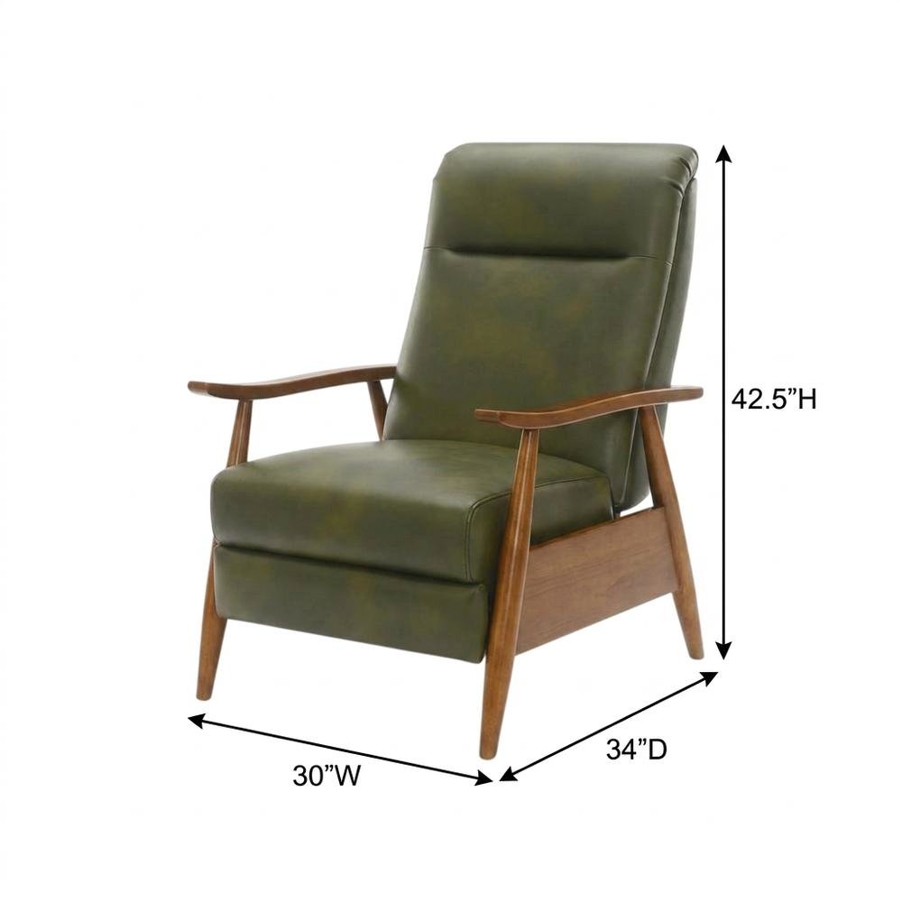 Leather-Gel Wood-Arm Push-Back Recliner Chair for Living Room, Fern Green. Picture 5