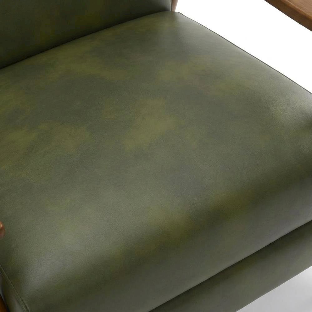 Leather-Gel Wood-Arm Push-Back Recliner Chair for Living Room, Fern Green. Picture 6