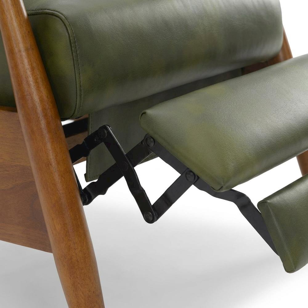 Leather-Gel Wood-Arm Push-Back Recliner Chair for Living Room, Fern Green. Picture 7