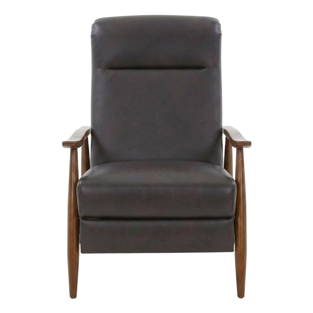 Semi-Leather Recliner Chair with Wood Arms, Push-Back for Living Room. Picture 1