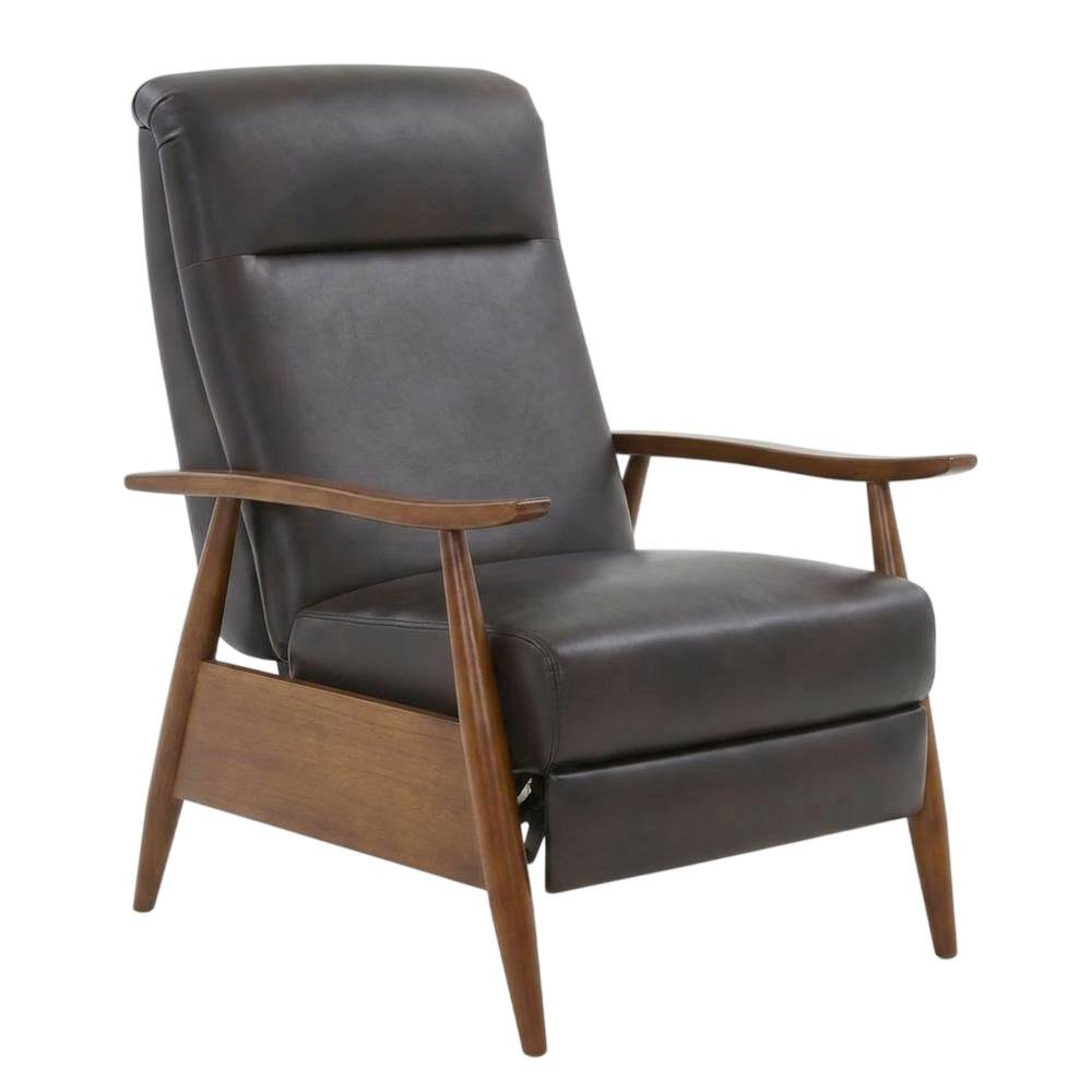 Semi-Leather Recliner Chair with Wood Arms, Push-Back for Living Room. Picture 3