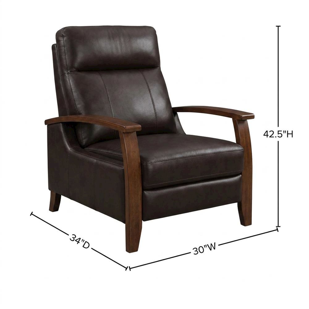 Semi-Leather Recliner Chair with Wood Arms, Push-Back for Living Room. Picture 5