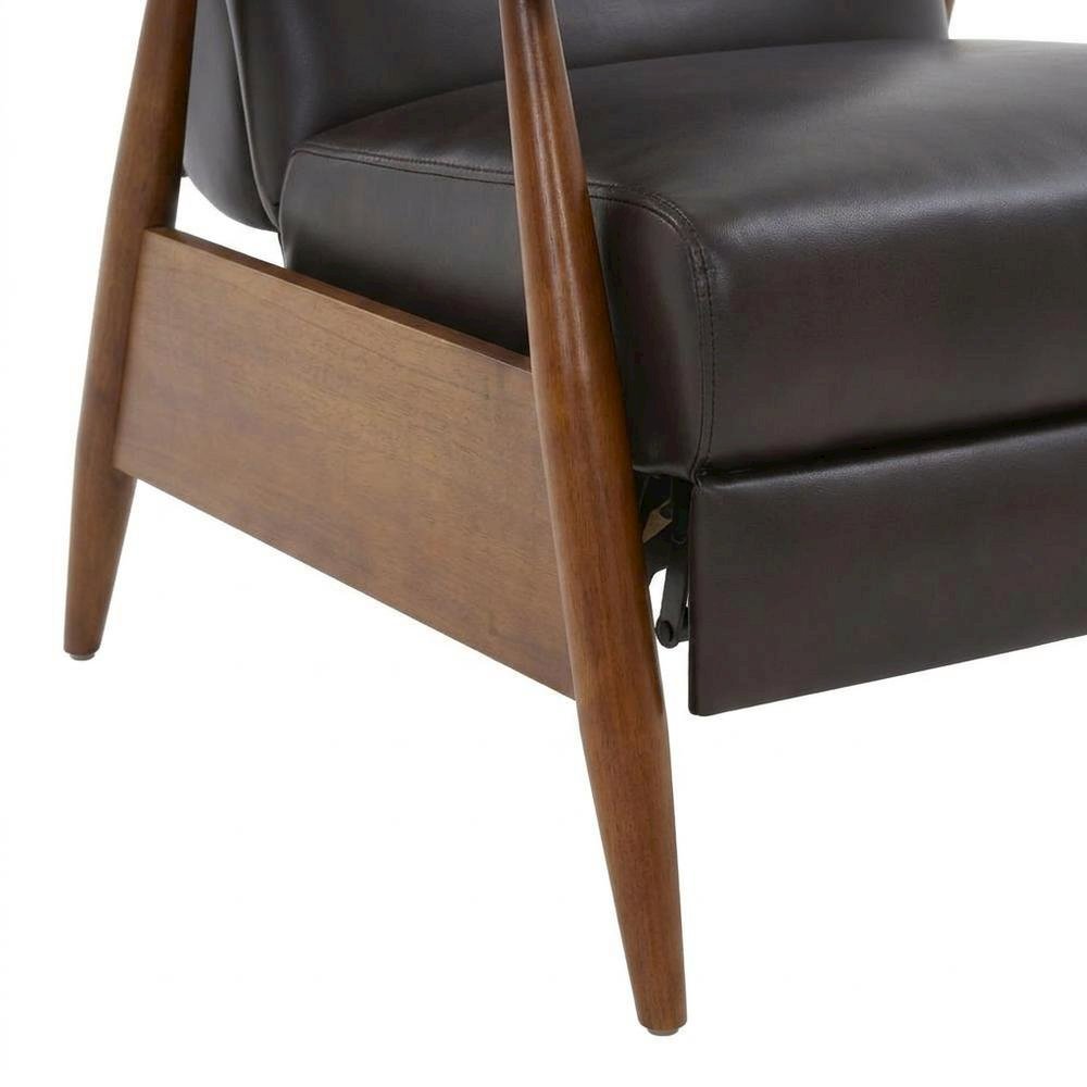 Semi-Leather Recliner Chair with Wood Arms, Push-Back for Living Room. Picture 7