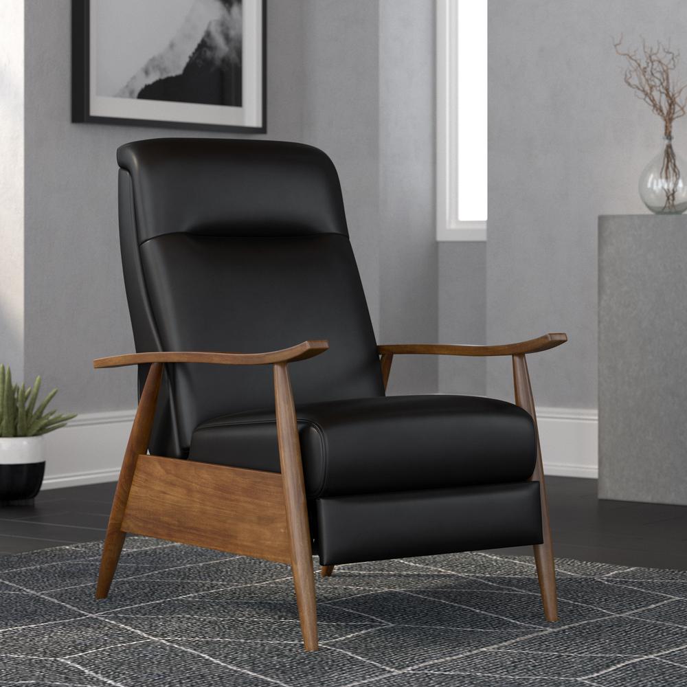 Solaris Wood Arm Push Back Recliner - Black. Picture 8