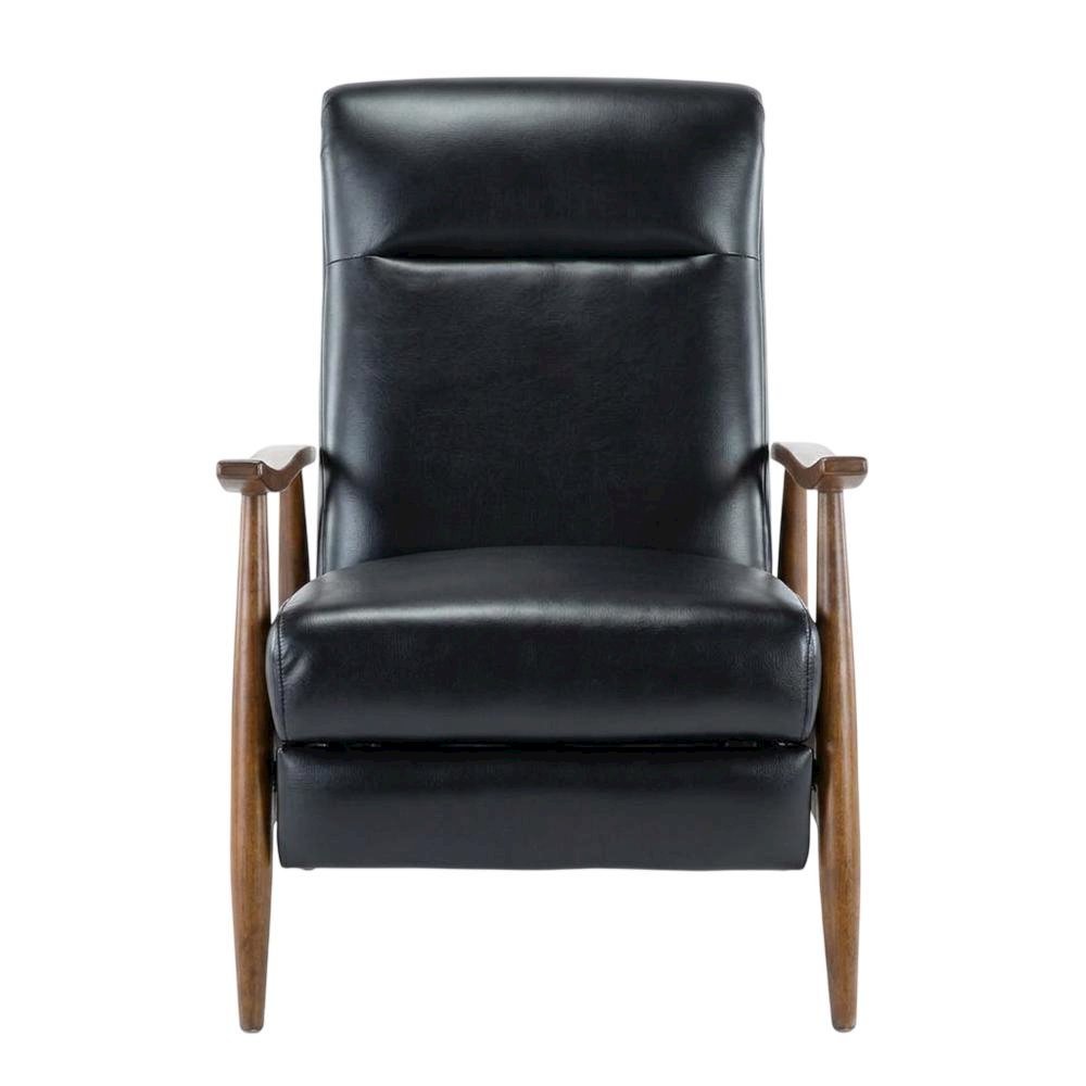 Semi-Leather Push Back Reclining Chair with Wood Arms for Living Room. Picture 1