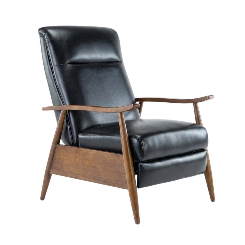 Semi-Leather Push Back Reclining Chair with Wood Arms for Living Room. Picture 3