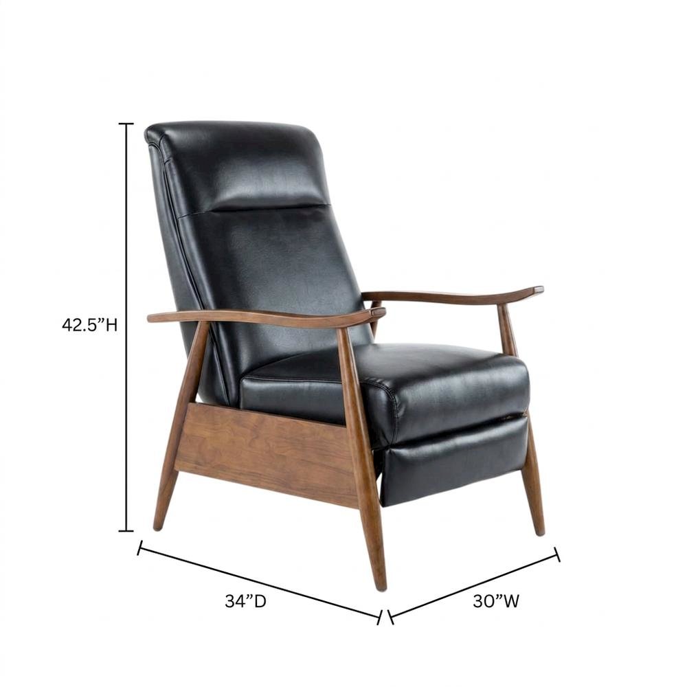 Semi-Leather Push Back Reclining Chair with Wood Arms for Living Room. Picture 5