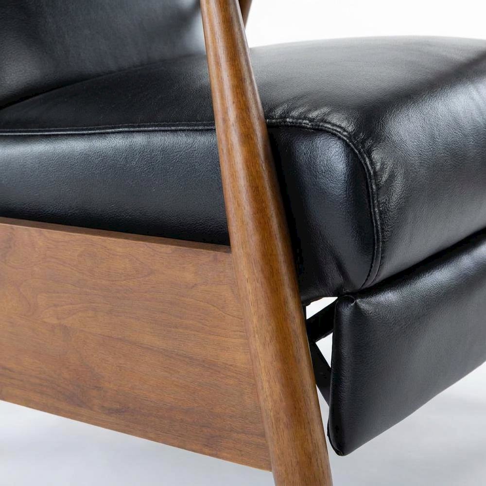 Semi-Leather Push Back Reclining Chair with Wood Arms for Living Room. Picture 7