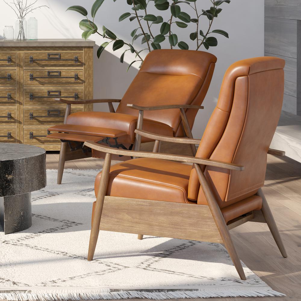 Solaris Wood Arm Push Back Recliner - Caramel. Picture 8