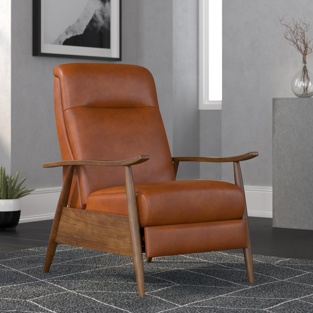 Solaris Wood Arm Push Back Recliner - Caramel. Picture 9