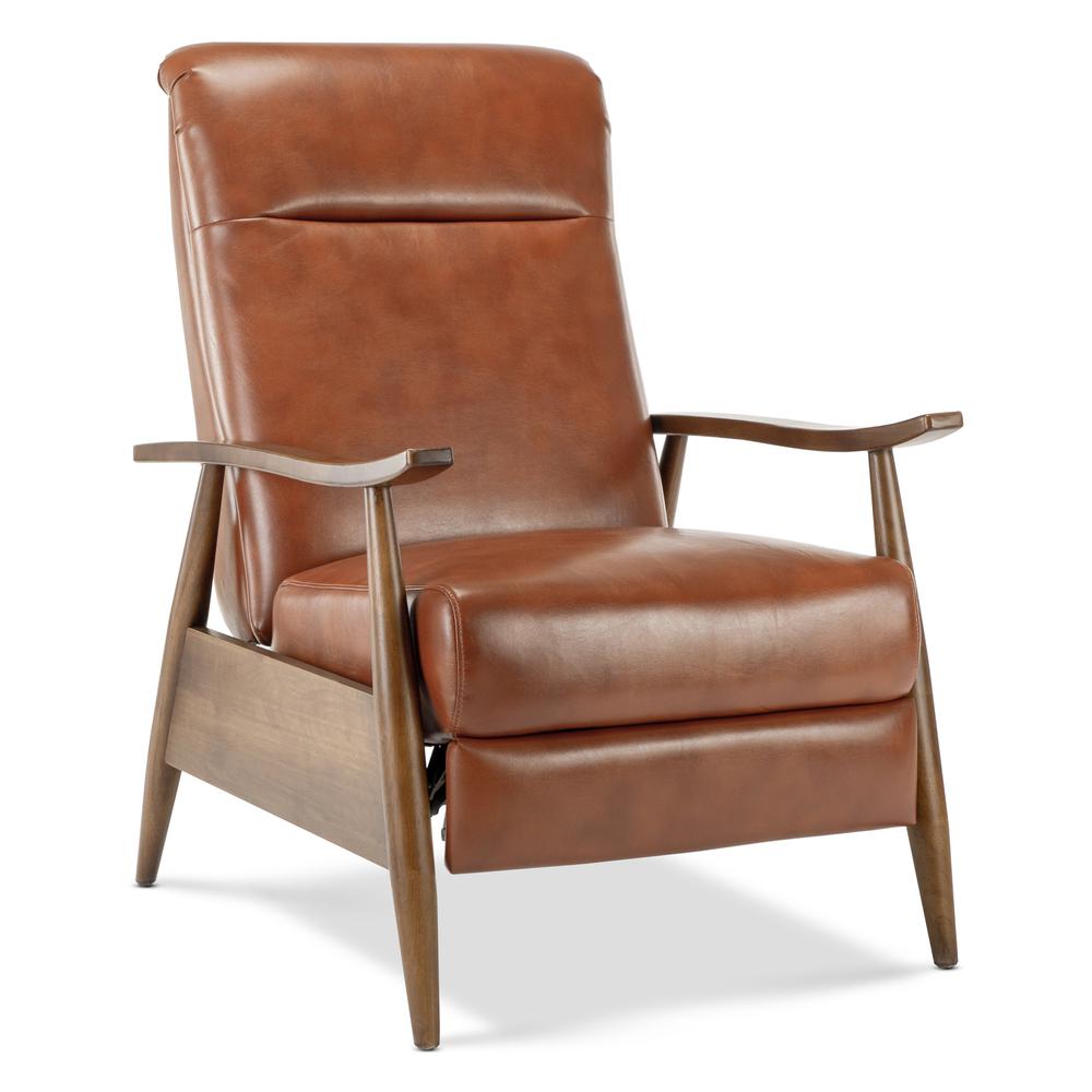 Solaris Wood Arm Push Back Recliner - Caramel. Picture 1