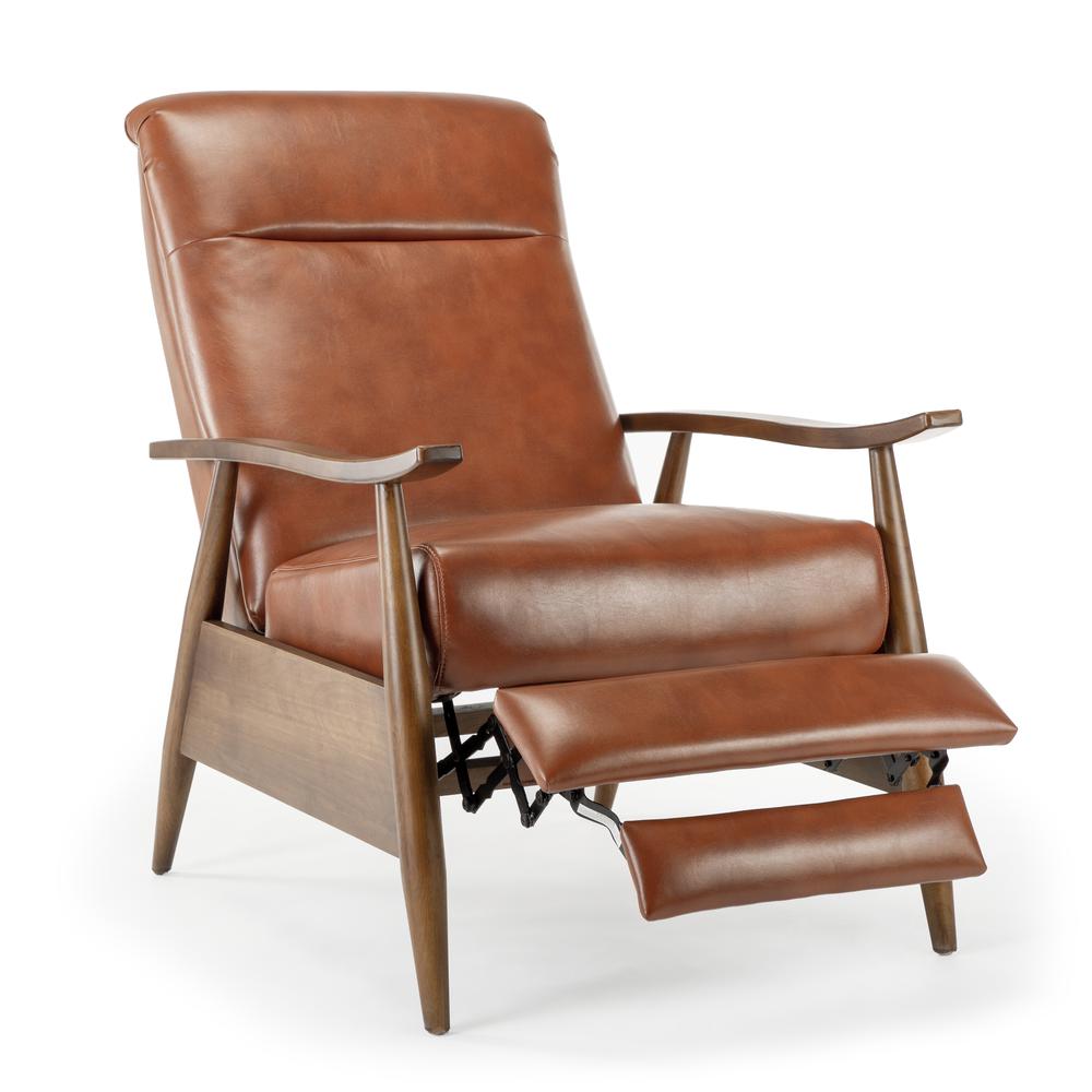 Solaris Wood Arm Push Back Recliner - Caramel. Picture 10
