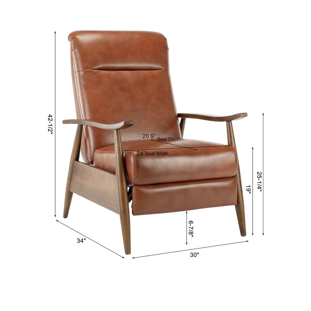 Solaris Wood Arm Push Back Recliner - Caramel. Picture 2