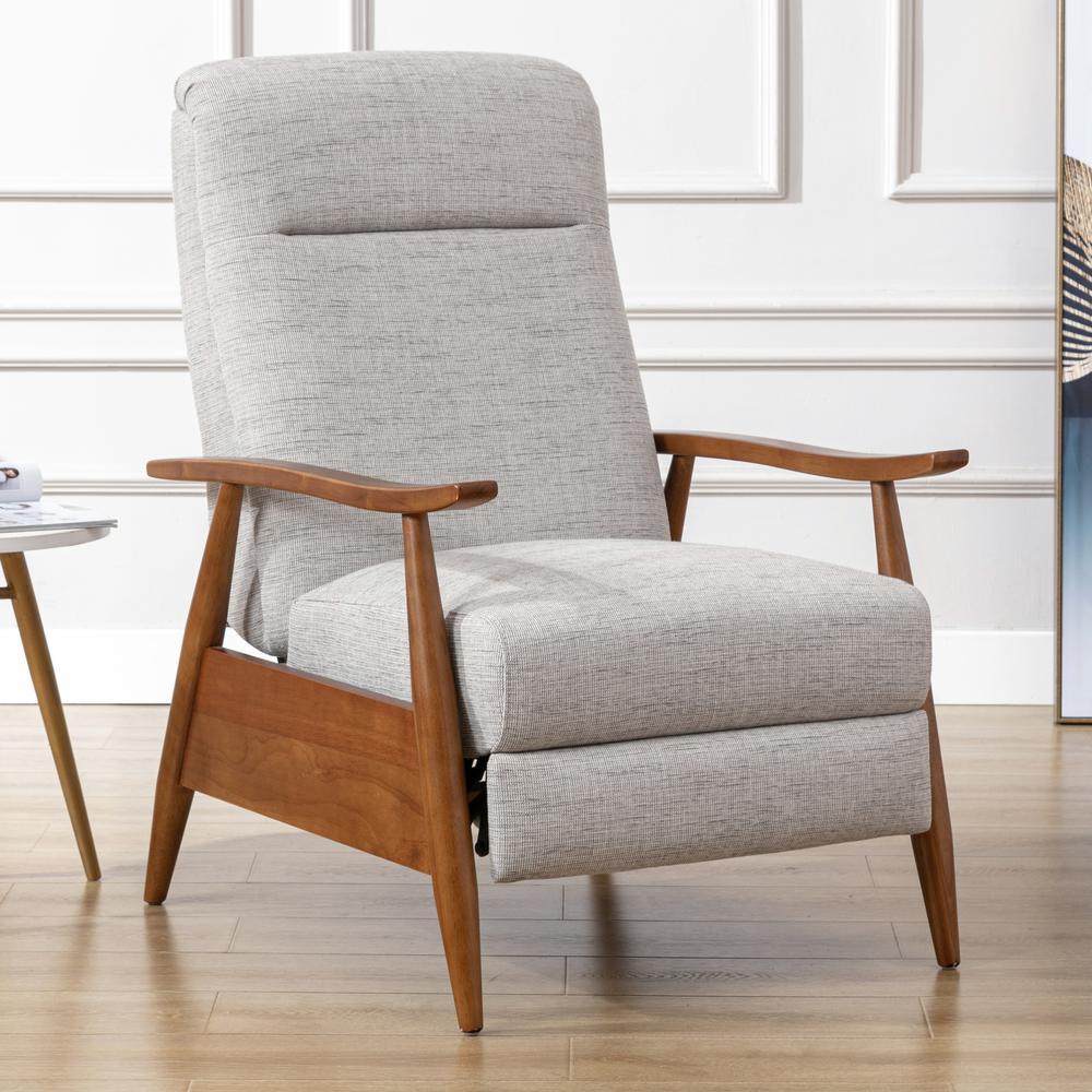 Terni Wood Arm Push Back Recliner in Performance Fabric - Sea Oat. Picture 2