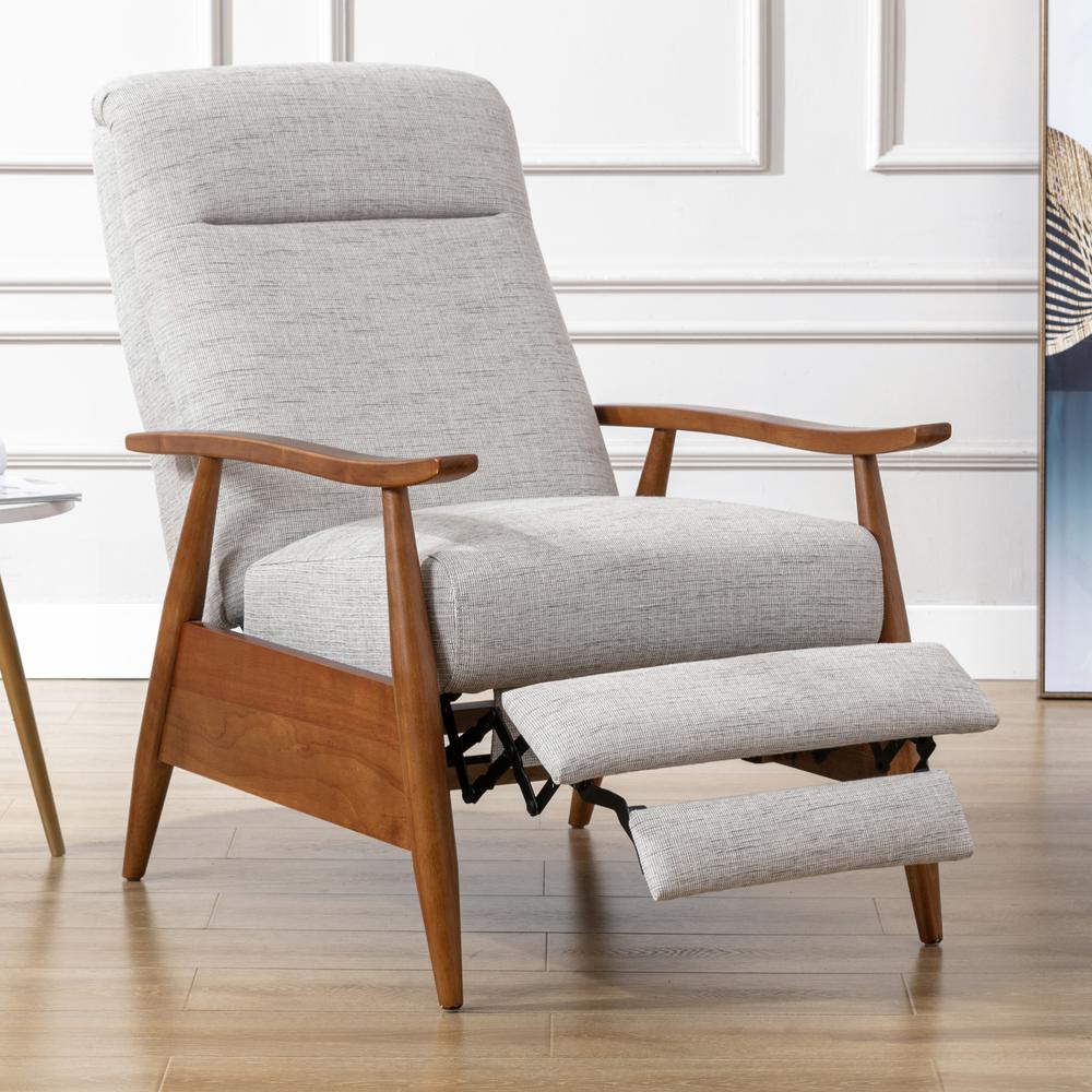 Terni Wood Arm Push Back Recliner in Performance Fabric - Sea Oat. Picture 3