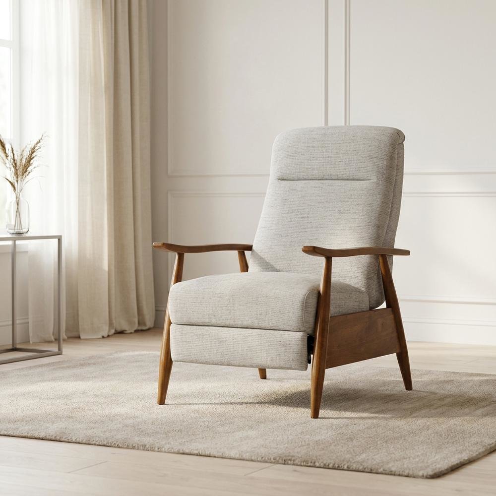 Performance Fabric Push Back Recliner Chair with Wood Arms for Living Room. Picture 2