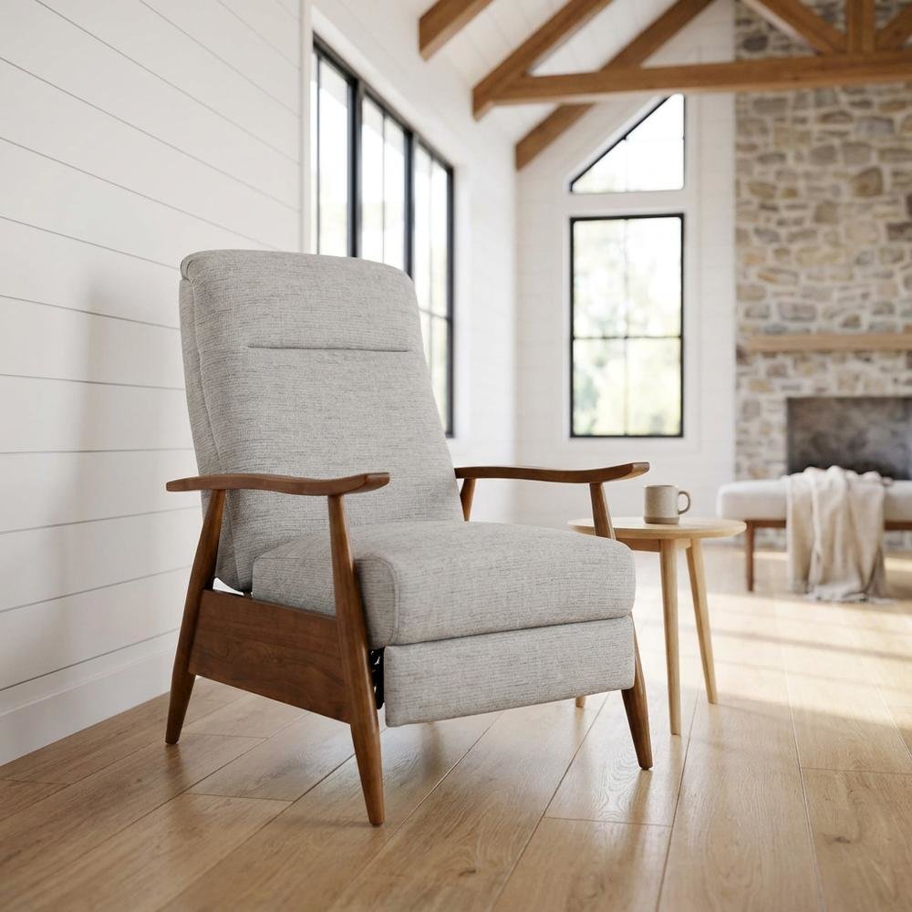 Performance Fabric Push Back Recliner Chair with Wood Arms for Living Room. Picture 4