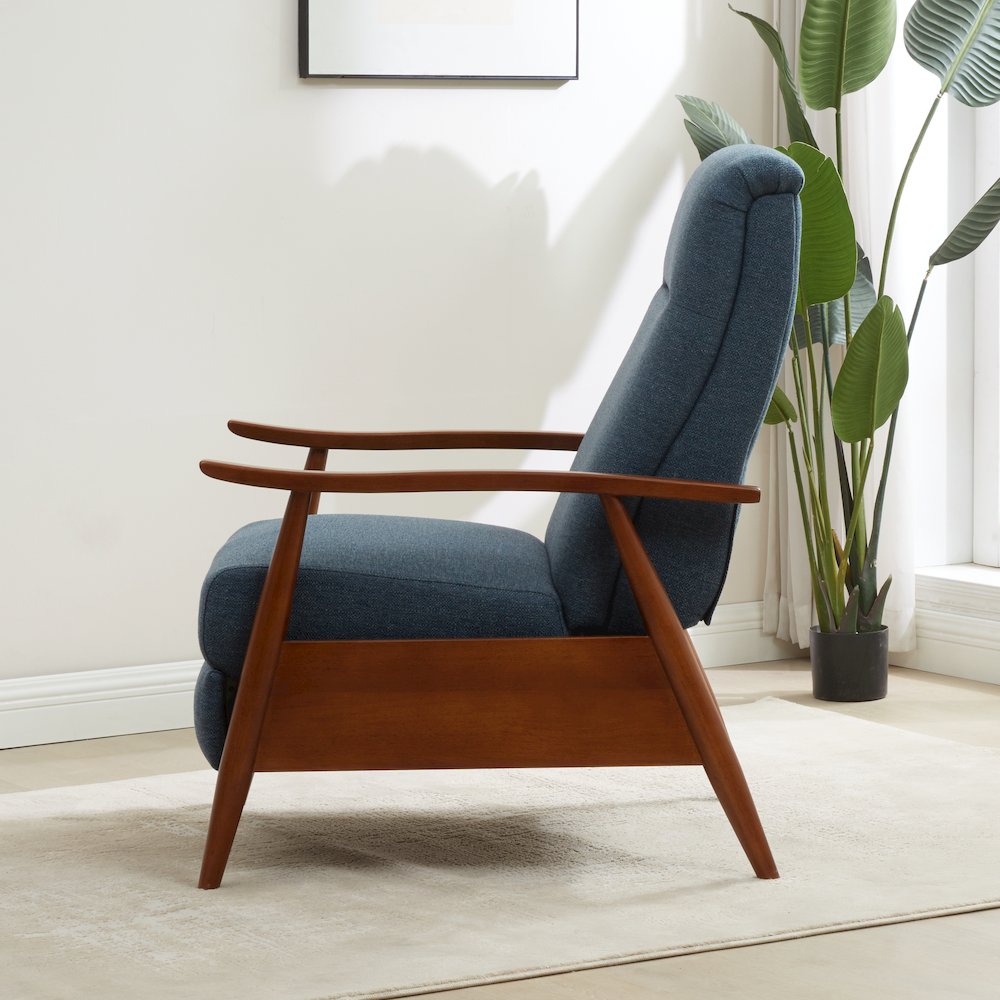 Terni Wood Arm Push Back Recliner in Performance Fabric - Denim. Picture 30