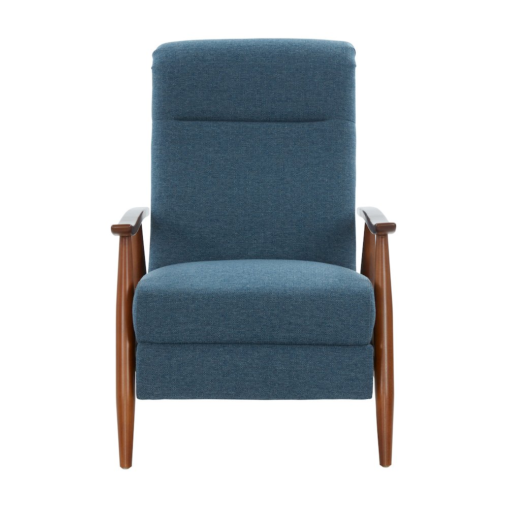 Terni Wood Arm Push Back Recliner in Performance Fabric - Denim. Picture 2