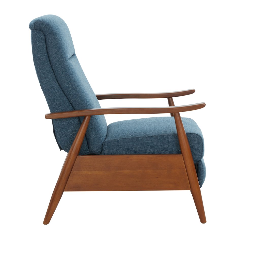 Terni Wood Arm Push Back Recliner in Performance Fabric - Denim. Picture 3