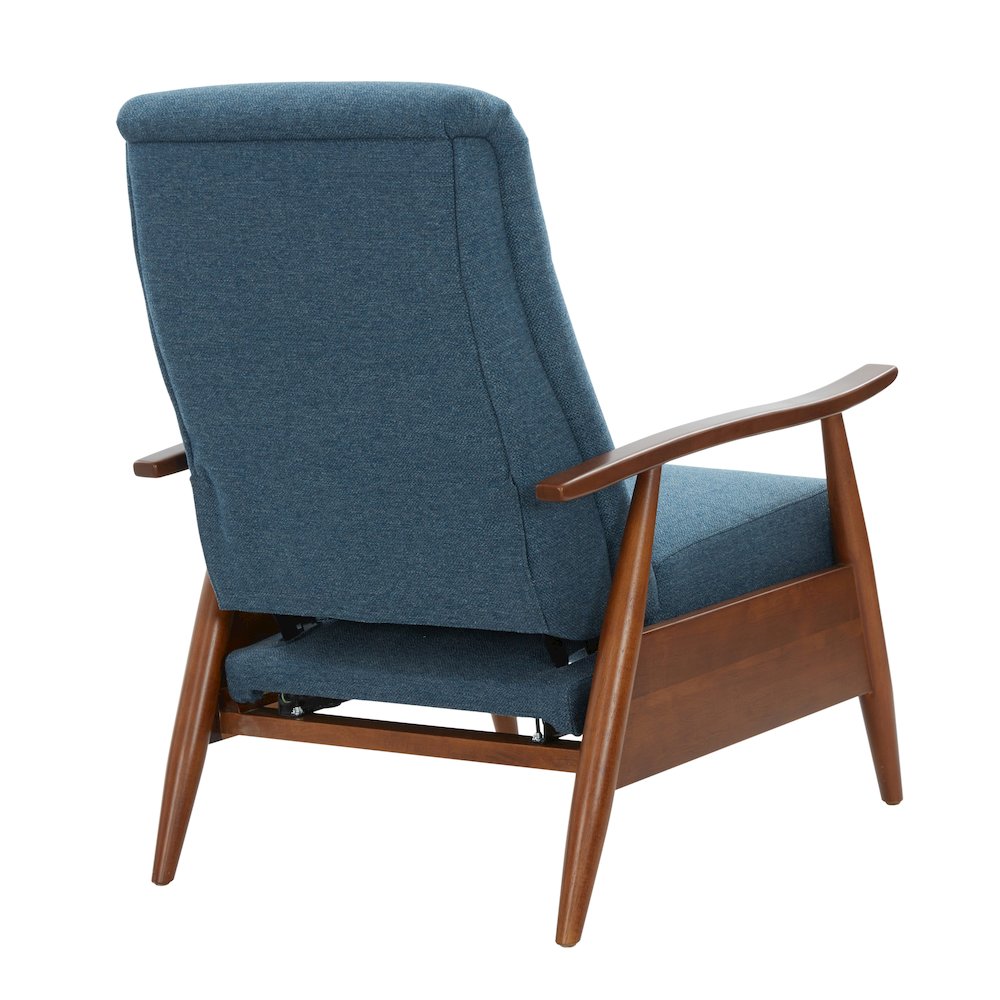 Terni Wood Arm Push Back Recliner in Performance Fabric - Denim. Picture 4