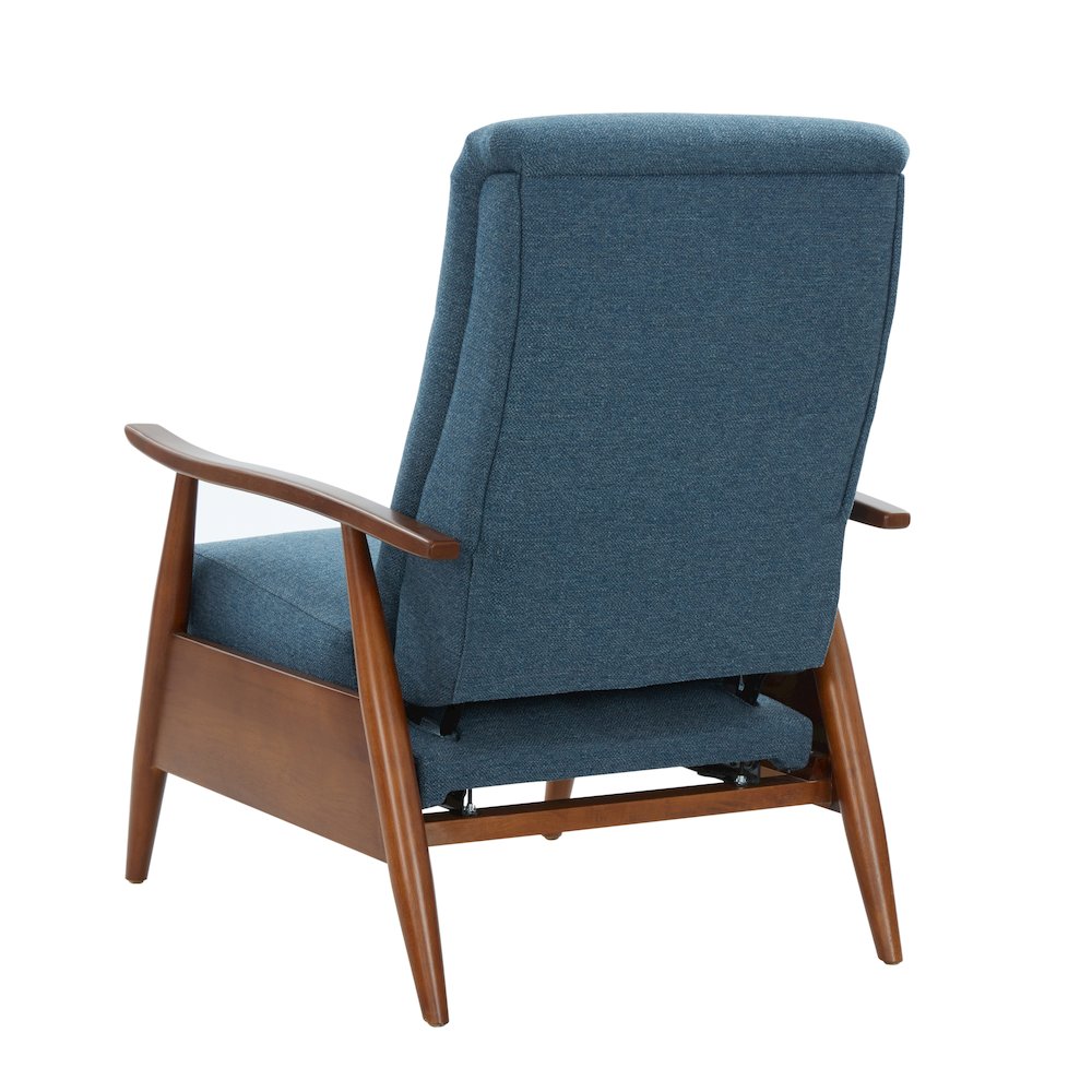 Terni Wood Arm Push Back Recliner in Performance Fabric - Denim. Picture 6