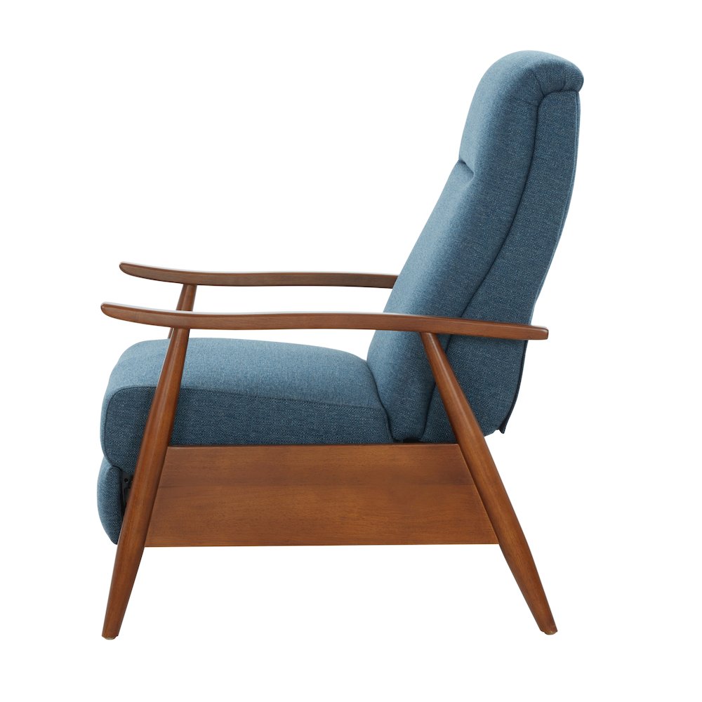 Terni Wood Arm Push Back Recliner in Performance Fabric - Denim. Picture 7