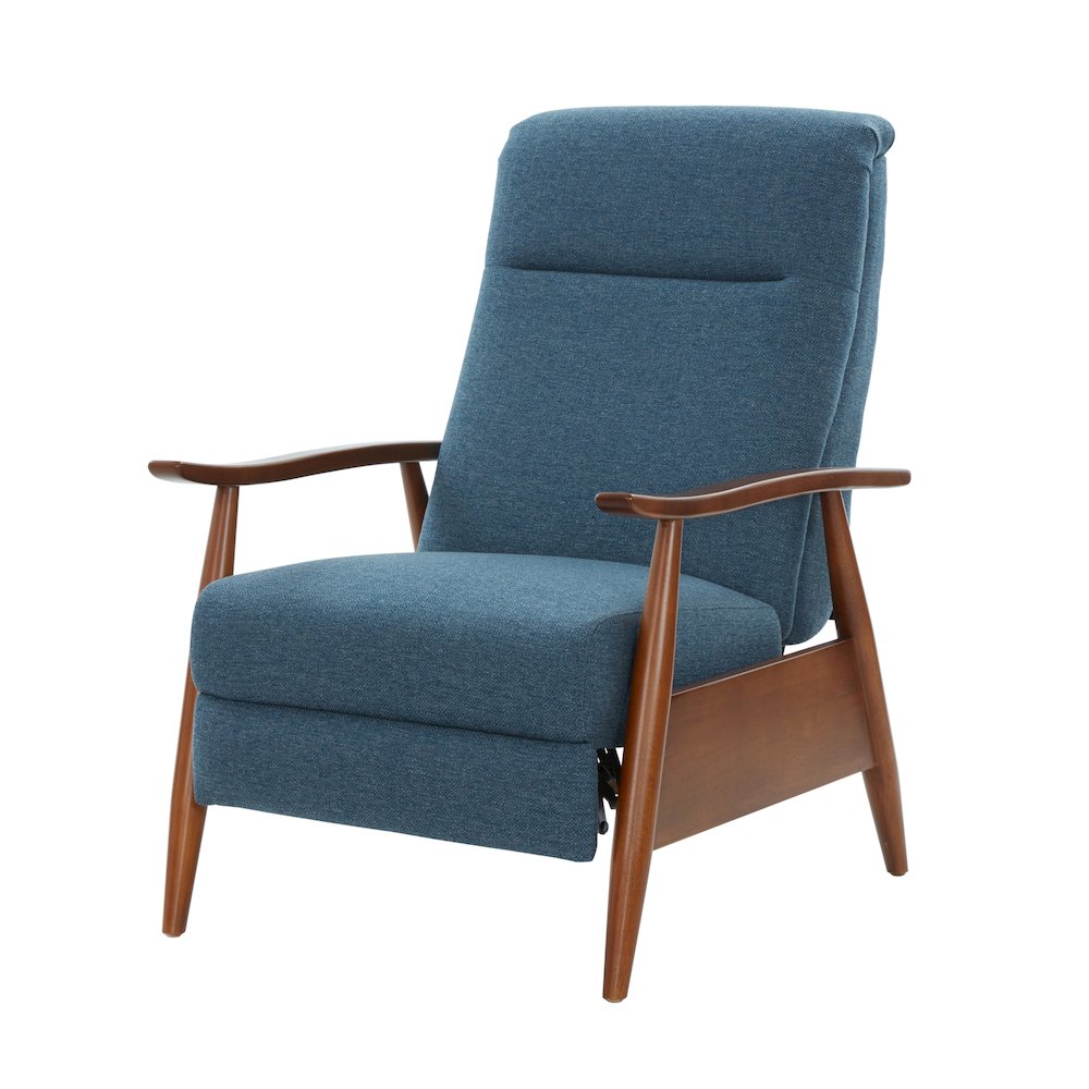 Terni Wood Arm Push Back Recliner in Performance Fabric - Denim. Picture 8