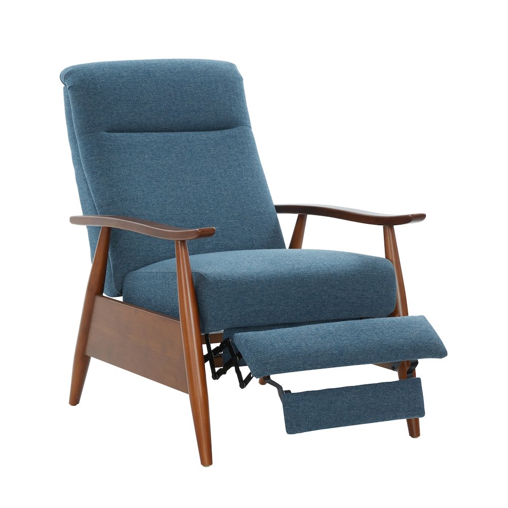 Terni Wood Arm Push Back Recliner in Performance Fabric - Denim. Picture 10