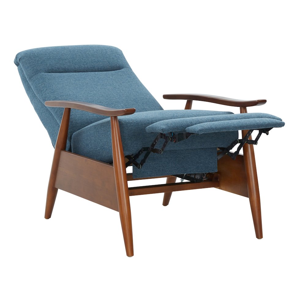 Terni Wood Arm Push Back Recliner in Performance Fabric - Denim. Picture 11