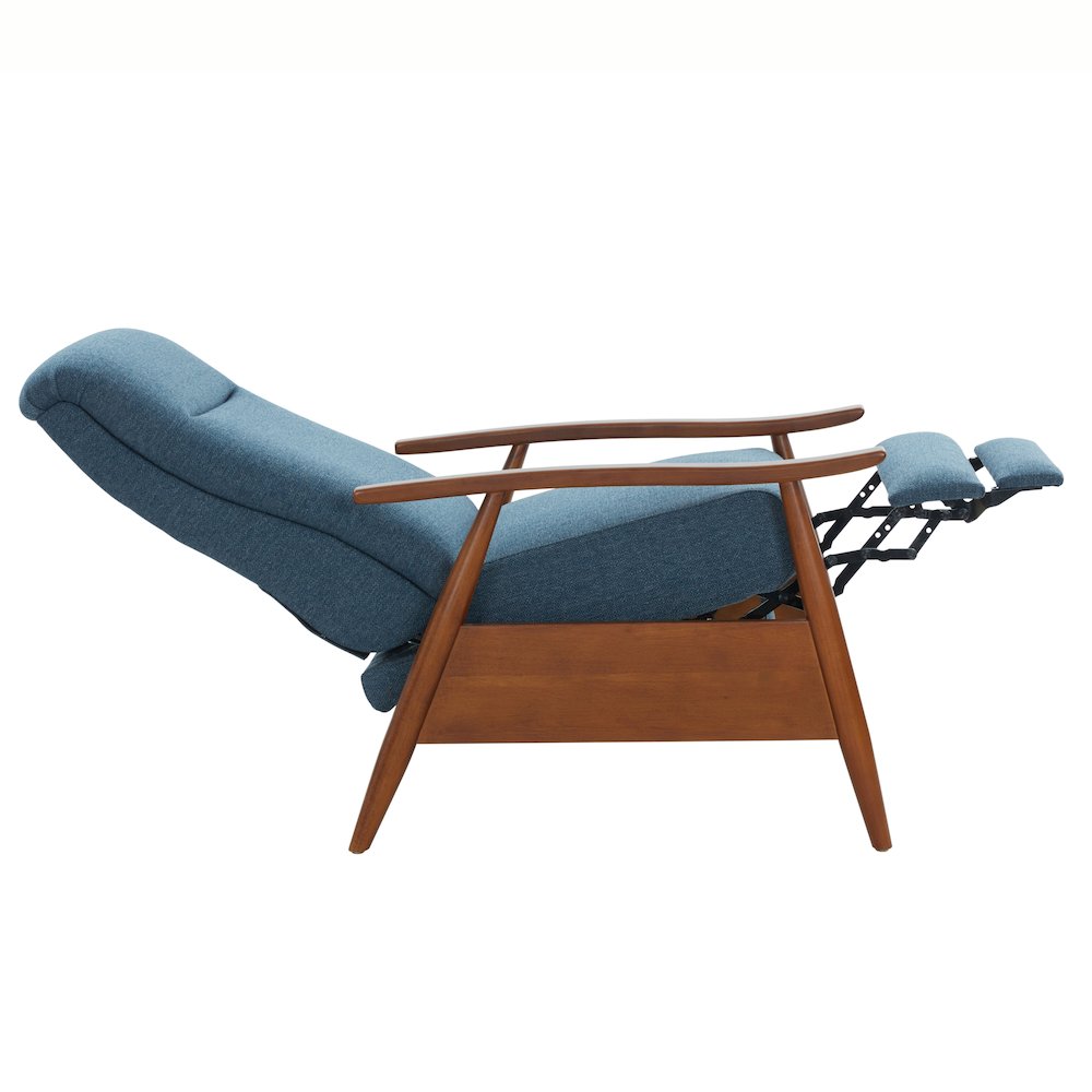Terni Wood Arm Push Back Recliner in Performance Fabric - Denim. Picture 12