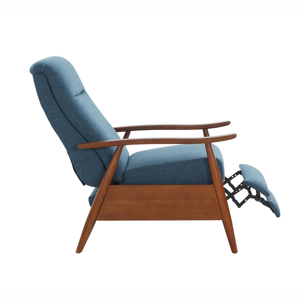 Terni Wood Arm Push Back Recliner in Performance Fabric - Denim. Picture 13