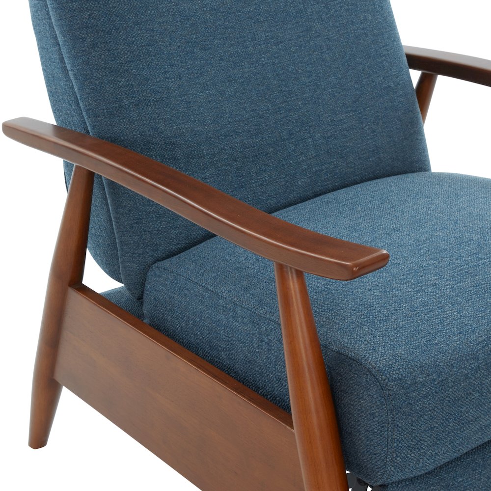 Terni Wood Arm Push Back Recliner in Performance Fabric - Denim. Picture 18