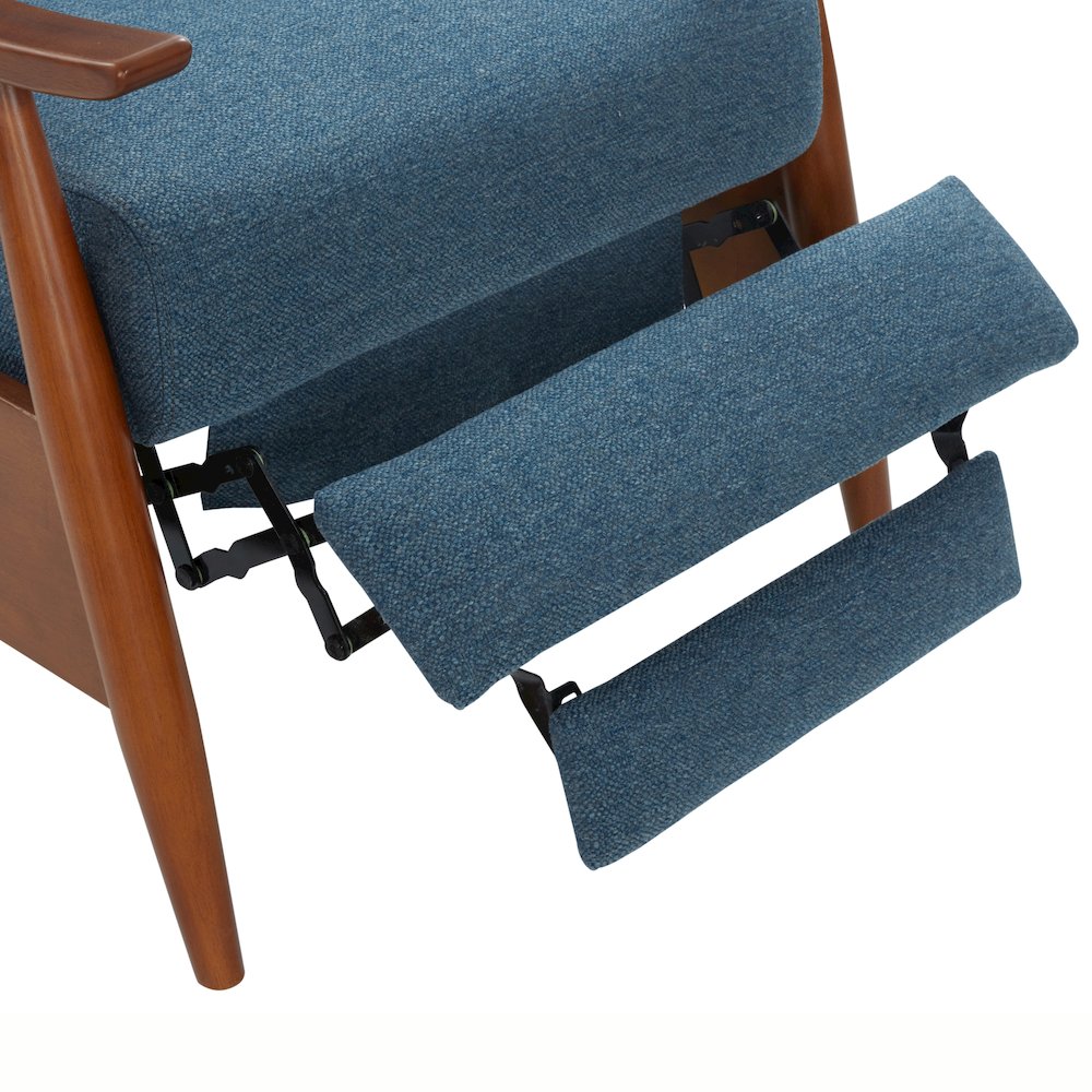 Terni Wood Arm Push Back Recliner in Performance Fabric - Denim. Picture 19