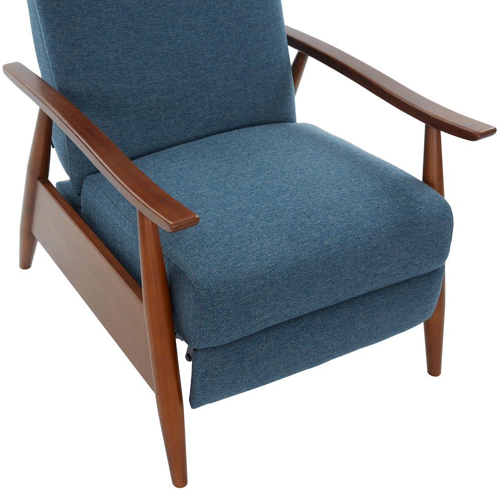 Terni Wood Arm Push Back Recliner in Performance Fabric - Denim. Picture 21