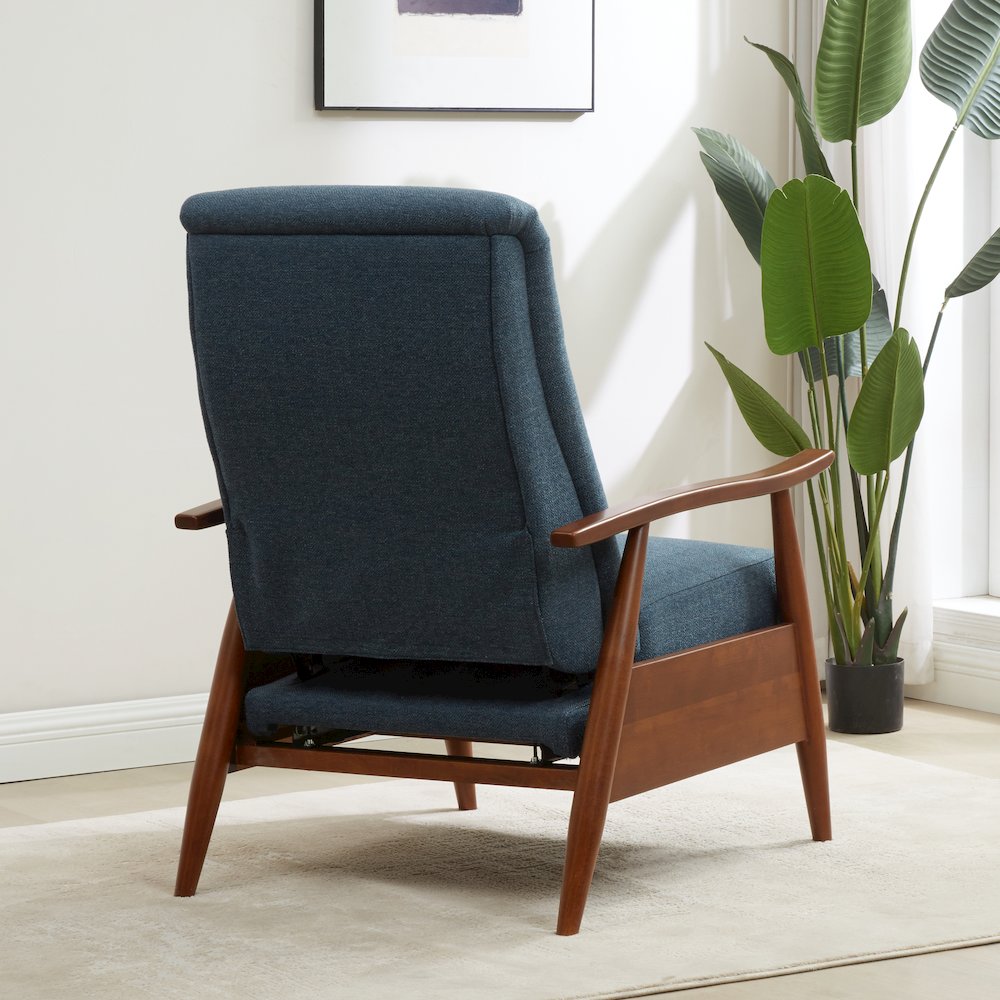 Terni Wood Arm Push Back Recliner in Performance Fabric - Denim. Picture 25