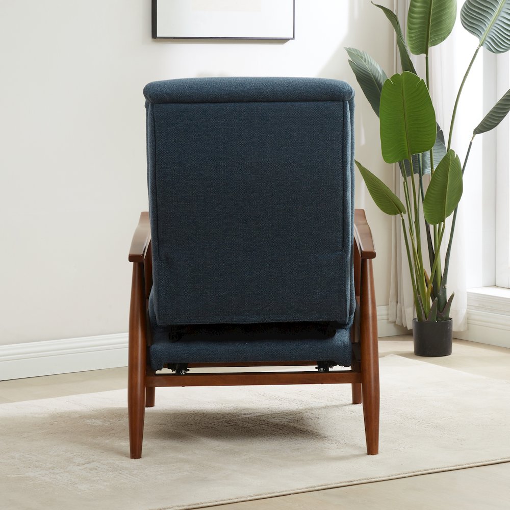 Terni Wood Arm Push Back Recliner in Performance Fabric - Denim. Picture 26
