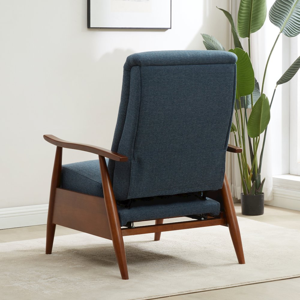 Terni Wood Arm Push Back Recliner in Performance Fabric - Denim. Picture 27
